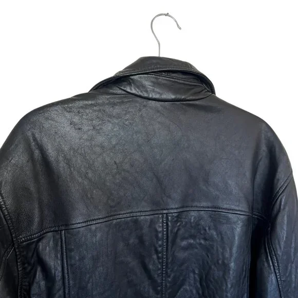 Leather Bomber Jacket | S Quilted Lining Classic Zip Up Coat - Picture 3 of 8